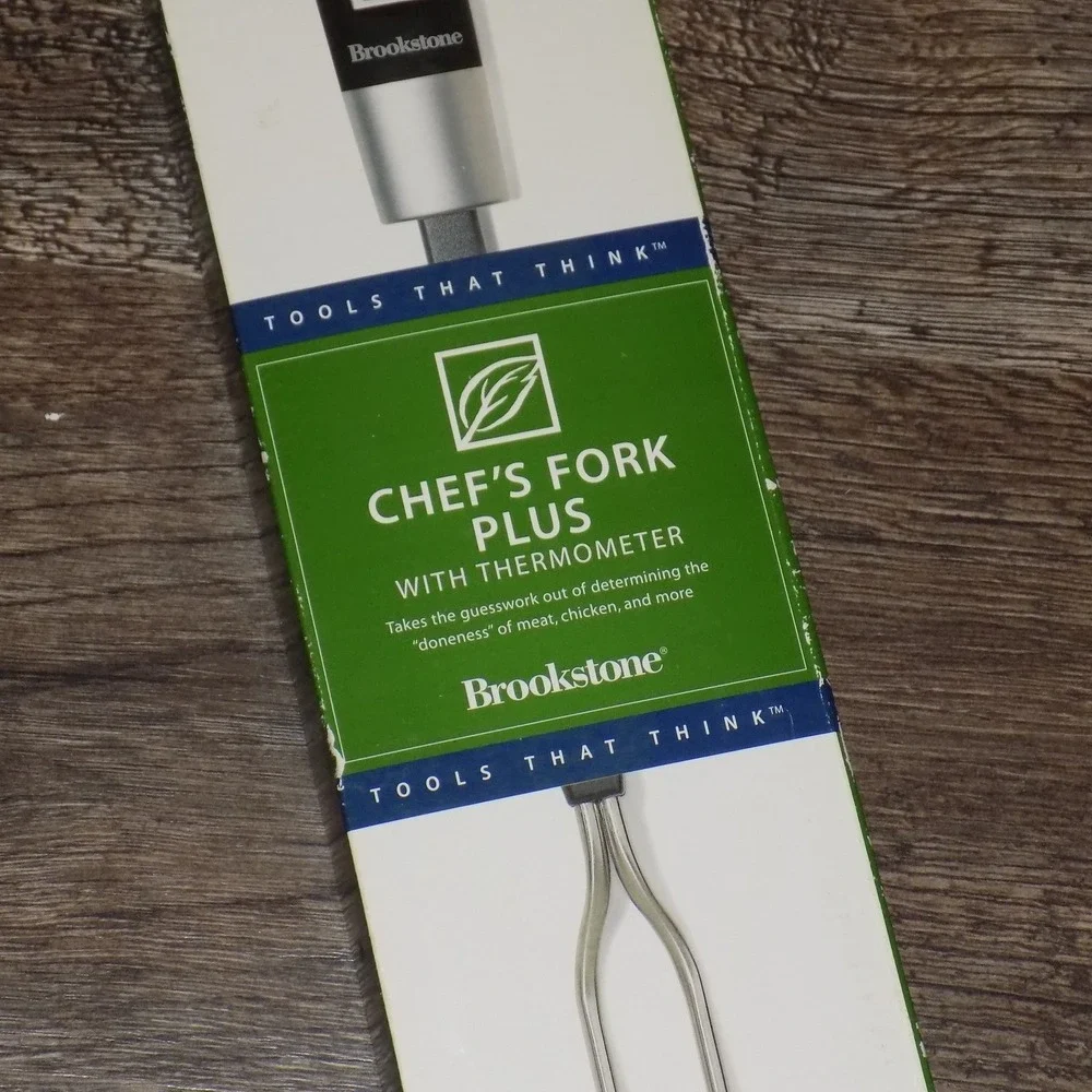 Brookstone Chef's Fork Plus Digital Meat Thermometer Black Silver New‎